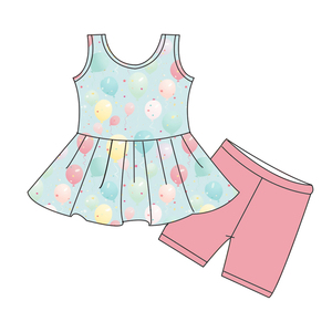 Set di <span class=keywords><strong>Abbigliamento</strong></span> Estivo per Bambine Personalizzato, Top Senza Maniche con Peplum e Pantaloncini in Seta di Latte Stampata, Completo 2 Pezzi - Product Image 4