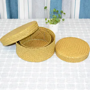 China fornecedor Multipurpose Handmade decorativo seagrass jóias armazenamento caixa redonda armazenamento cesta com tampa