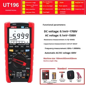 Multimètre numérique UT196 True RMS haute tension AC/DC, plage automatique, testeur solaire photovoltaïque intelligent NCV, outil d'entretien pour électricien - Product Image 6