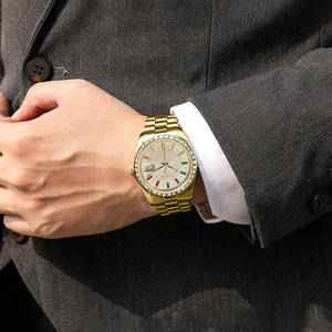 Relojes personalizados OEM ODM con logotipo, bisel y esfera con diamantes, 5ATM, reloj mecánico automático de lujo, acero inoxidable dorado. - Product Image 4