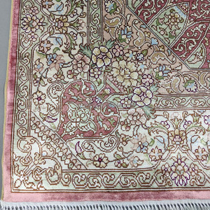 4X6 Vàng Vàng Đỏ Truyền Thống Tay Lụa Thắt Nút Thủ Công Ba Tư Thảm Để Bán Qum Isfahan Thiết Kế - Product Image 3