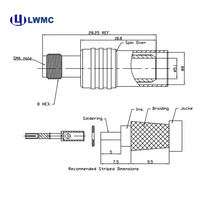Conector RF LWMC SMA Hembra de Crimpado para Cable LMR300 1.35 Max, Chapado en Oro, Pedido a Granel, hasta 6GHz, con PIN de Soldadura de Aleación de Albaloy