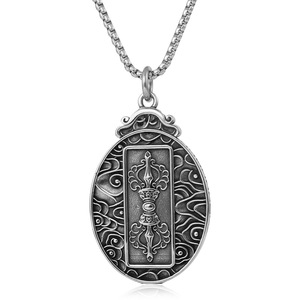 Yunnique Stainless Steel Ganesha Thangka Bezel Setting Geometric Pendant Religious <b>Necklace</b> for Men Women Gift Jewelry - Product Image 3