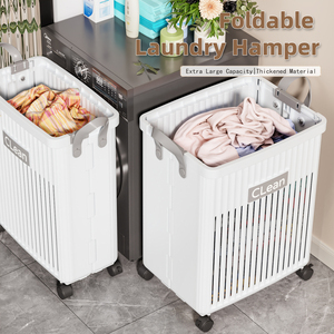 Set di Cesti Portabiancheria Pieghevoli in Plastica con Ruote, Tipo Verticale, Ecologico e Durevole, per Bagno - Product Image 3