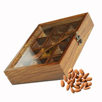 Boîte à épices pour mélange de 12 récipients et cuillère, en bois, pour cuisine, conteneur en bois indien décoratif, M
