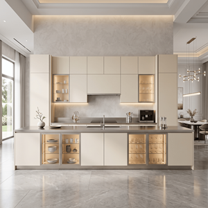 <span class=keywords><strong>Meuble</strong></span> de Cuisine Haut de Gamme en Acier Inoxydable Forme Linéaire Anti-Rouille Texture Métallique Armoire de Cuisine Anti-Humidité - Product Image 2