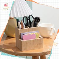 Organisateur de bureau en bambou fait main, à un seul niveau, multifonctionnel, avec logo personnalisé, design simple, forme rectangulaire