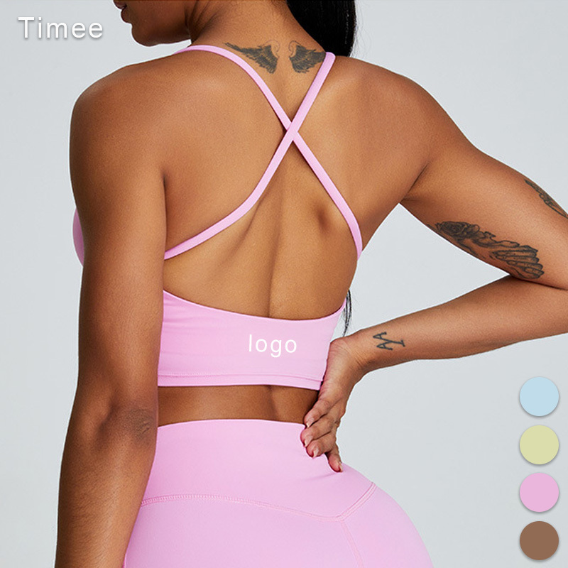 New Yoga Vest Women's Shock-proof Gathering Cross Back Sports Underwear Quick Dry Running Fitness Clothing Top