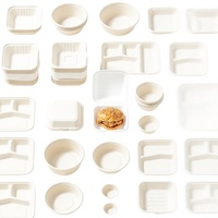 Ensemble de vaisselle jetable en bagasse personnalisé, biodégradable, en fibre de canne à sucre, bol, assiette, récipient alimentaire, zéro déchet, camping, étanche