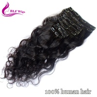 Extensions de cheveux brésiliens vierges, Body Wave, noir, avec Clip, bon marché, vente en gros,