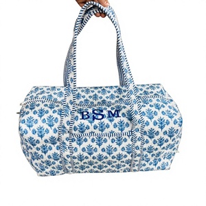 New Handmade Quilted Cotton Duffle Bag Large Weekender Travel Bag with Block Printed Design Women's Overnight Hand <b>Luggage</b> Bag - Product Image 1