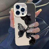 Nouvelle coque de téléphone portable en argent coloré à motif papillon pour iPhone 16 15 17 Pro Max, coque arrière transparente IMD