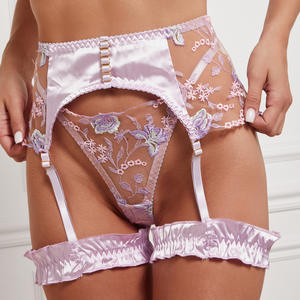 Ensemble de lingerie féminine en dentelle florale transparente sexy, dernières tendances, broderie florale, 4 pièces - Product Image 5