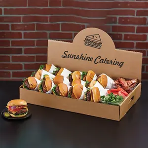 Embalaje de Papel Kraft para llevar comida, caja de cartón con tapa con logotipo personalizado, color marrón, gran oferta