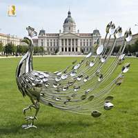 Escultura Moderna Abstracta de Pavo Real en Acero Inoxidable, Diseño Personalizado para Decoración de Jardín Exterior