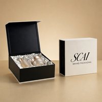 Boîte cadeau rigide magnétique noire en satin avec insert doublé pour perruque, emballage de luxe personnalisé