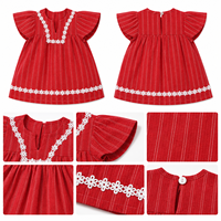 Robe de poupée personnalisée à manches volantées avec rayures rouges, décoration en dentelle florale blanche, tenue faite à la main pour poupée de simulation de 18 pouces, OEM