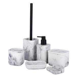 Ensemble d'accessoires de salle de bain en polyrésine noire effet marbre pour hôtel, style moderne, en béton - Product Image 1