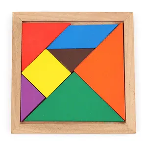 1 PCS 7 Piece Jigsaw Puzzle Tangram De Madeira Montessori Colorido Quadrado Jogo de QI Cérebro Teaser Intelligent Brinquedos Educativos para Crianças