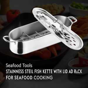 Bollitore per pesce in acciaio inossidabile con coperchio e griglia per la cottura di frutti di mare - Product Image 3