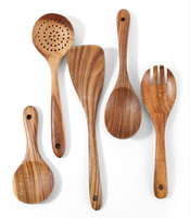 Ensemble d'ustensiles de cuisine en bois de teck personnalisés, cuillère de service en bois massif, louche à soupe pour la cuisine domestique