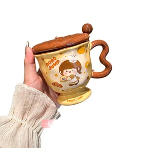 Zuo Mu Roro Jump <b>Ceramic</b> <b>Mug</b> With Lid Heat Resistant Cute Design For Home Office Gift Use - Product Image 4