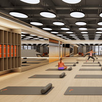 Service de conception de studio de fitness de luxe, rendu 3D, aménagement moderne de studio de yoga et de pilates, solution d'aménagement intérieur de salle de sport