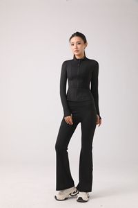 Ensemble de sport respirant et extensible pour femme, col montant zippé, haut à manches longues, <span class=keywords><strong>micro</strong></span>-pantalon de <span class=keywords><strong>yoga</strong></span>, respectueux de la peau - Product Image 6