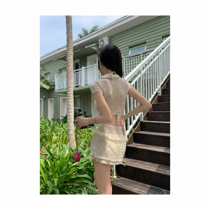 ชุดว่ายน้ำสองชิ้นสำหรับผู้หญิงชุดว่ายน้ำชายหาด3ชิ้นสีขาวสไตล์เกาหลีพร้อมกระโปรงและคาร์ดิแกน - Product Image 1