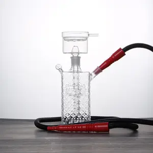 Custom Square Cube Glass Hookah Shisha China Manufacturer with black leather case packaging