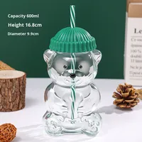 Gobelet en verre borosilicate résistant à la chaleur avec couvercle et poignée, design moderne pour boissons froides et café, petit ours, vente chaude