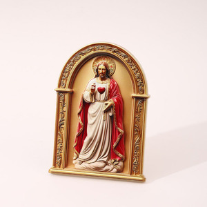 Toptan Özel Katolik Dini Duvar Plakası Seti Bakire Meryem Kutsal Kalp İsa Çerçeveli Reçine Dekorasyonu - Product Image 5