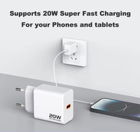 Adaptateur secteur rapide USB-C 20W EU/UK/US avec ports Type-C et USB Blanc Garantie 1 an - Chargeur mural rapide pour téléphone Sortie PD 5V/3A