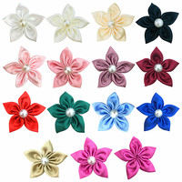 Fleur en satin à cinq pétales de 6 cm, accessoire DIY, garniture de vêtement faite à la main, embellissement floral pour chaussures et chapeaux, broche de mode