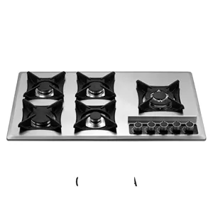 Kitchen cooking set 5 burners cooktop stainless steel panel hob gas built in stove