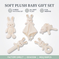 Ensemble cadeau bébé en peluche douce 5 pièces, essentiels pour la crèche, comprenant une couverture de sécurité, une hochette, une bâtonnette sonore, un jouet animal et un porte-sucette, OEM