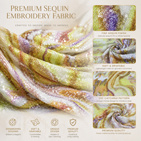 Tissu Scintillant Brodé de Paillettes et Dentelle en Maille Imprimé Tie-Dye Écologique 2026 pour Robe de Soirée Femme, Personnalisable OEM, Échantillon Gratuit