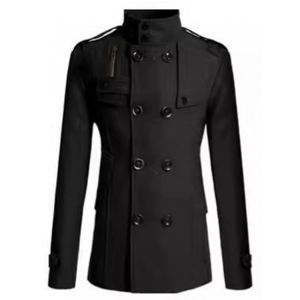 Manteau en laine pour hommes européens et américains, manteau en laine à double boutonnage de longueur moyenne, coupe slim, manteau tendance pour hommes - Product Image 1