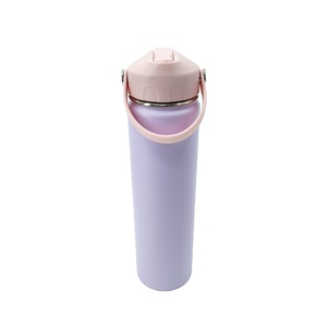 Bouteille de voyage isotherme unique violette de 24 oz, anti-fuite, avec couvercle rose, poignée ergonomique et détails rivetés, durable - Product Image 4