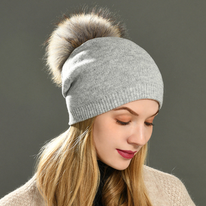 Wholesale Skull Luxury Double Layer Knit Winter Hat Fluffy Real Fur <strong>Pom</strong> <strong>Pom</strong> Soft Warm Custom Logo Slouchy <strong>Blank</strong> Adults <strong>Beanies</strong> - Product Image 3