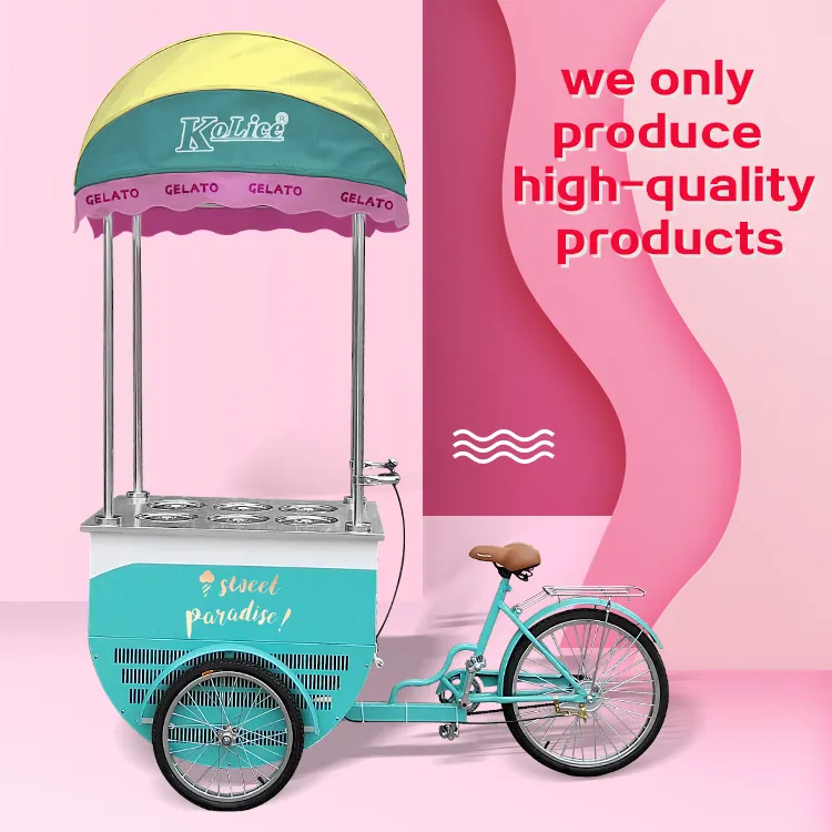 Factory directly supply freezer bike for gelato cart bike outdoor food cart tricycle mall kiosk mobile electric ice cream cart