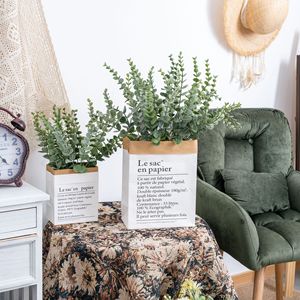Plante d'eucalyptus artificielle CallaFloral dans un pot en papier, décoration intérieure et extérieure, verdure pour la maison - Product Image 1
