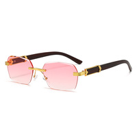 Lunettes de soleil rectangulaires sans monture pour femmes et hommes, style Y2K, branches effet bois, verres dégradés dorés, protection UV400, forme carrée étroite, rétro vintage streetwear