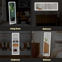 Miroir sur pied de pleine longueur avec cadre fin blanc de 64 x 21 pouces avec lumières LED Miroir en alliage d'aluminium pour salon