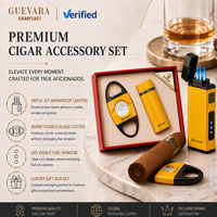 Coffret Cadeau Cigare GUEVARA – Briquet Électronique Rechargeable Triple Flamme, Coupe-Cigare en Acier Inoxydable, Coffret Cadeau de Luxe Portable