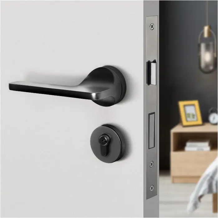 Hot Sale Zinc Alloy Black Handle Door Lock With Cylinder Wooden Door Lock Split Lock Set