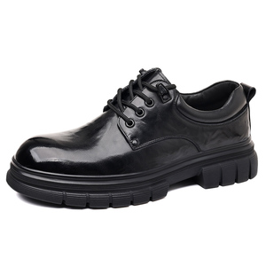 Chaussures décontractées pour hommes en cuir pleine fleur texturé à talon épais, style business, cuir haut de gamme - Product Image 1