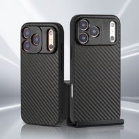 Coque de téléphone en fibre de carbone magnétique pour la photographie avec protection d'objectif et support magnétique