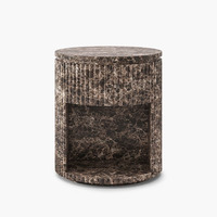 Table d'appoint moderne en travertin Emperador, cylindre cannelé avec poignée dorée, tiroir, table d'appoint pour hôtel, vente en gros, OEM, sur mesure.