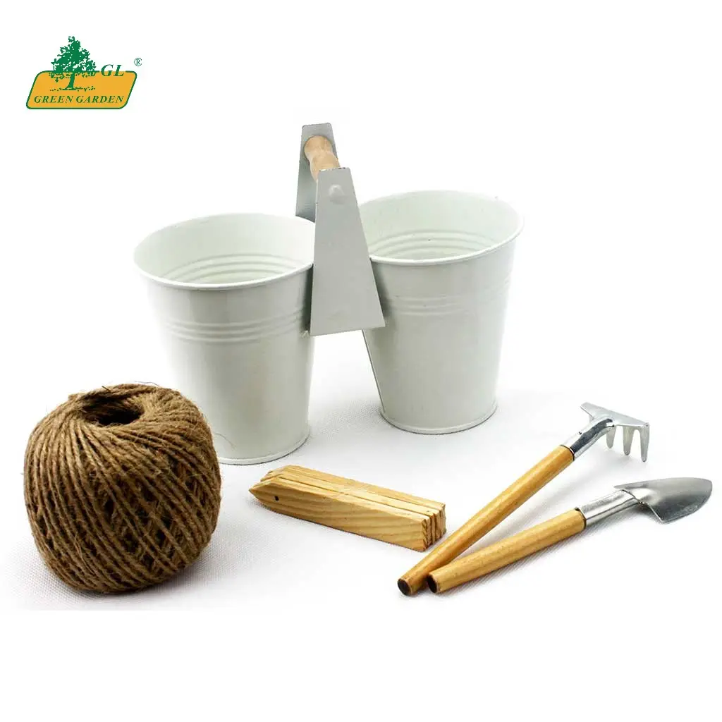 Neue Heiße Mode Metall/Holz/Jute Home Grown Grün Garten Kits Anlage Caddy für Gärtner Geschenk Set